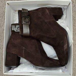 Calvin Klein Freema Kid suede napa smooth Bootie coffee bean size 7